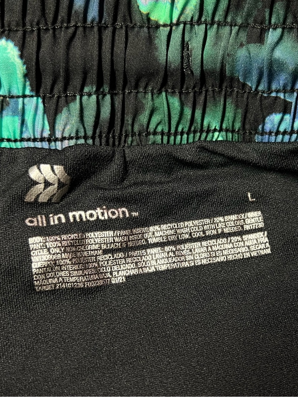 all in motion Black Floral Athletic Shorts with Green & Purple Accents - Picture 2 of 2